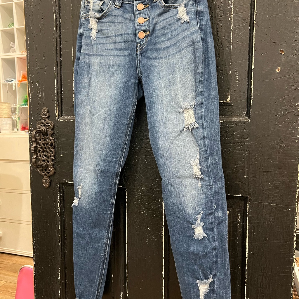 Kancan Mid-Rise Ankle Skinny Distressed Blue Women's Jeans Like New
